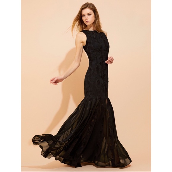 🔖 HALSTON HERITAGE Floral Organza Jacquard Gown Dress 695$ - Picture 2 of 8